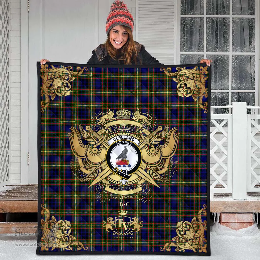 Scottish Clelland Modern Clan Tartan Quilt - Military Logo Style Scottish Plaid Tartan Plaid