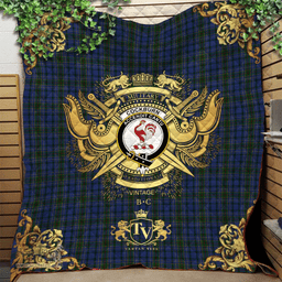 Scottish Cockburn Blue Clan Tartan Quilt - Military Logo Style Scottish Plaid Tartan Plaid