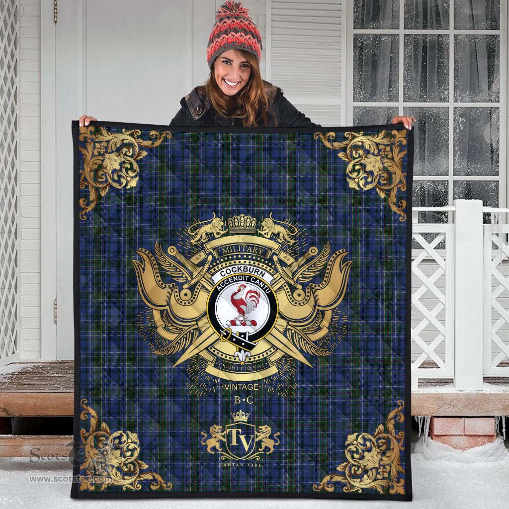Scottish Cockburn Blue Clan Tartan Quilt - Military Logo Style Scottish Plaid Tartan Plaid