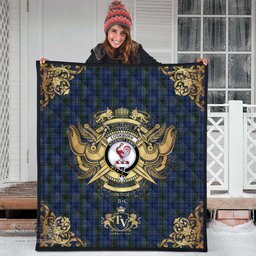 Scottish Cockburn Blue Clan Tartan Quilt - Military Logo Style Scottish Plaid Tartan Plaid