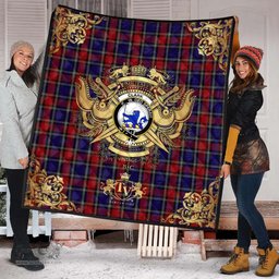 Scottish Clark (Lion) Red Clan Tartan Quilt - Military Logo Style Scottish Plaid Tartan Plaid