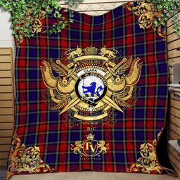 Scottish Clark (Lion) Red Clan Tartan Quilt - Military Logo Style Scottish Plaid Tartan Plaid