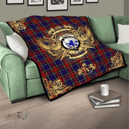 Scottish Clark (Lion) Red Clan Tartan Quilt - Military Logo Style Scottish Plaid Tartan Plaid