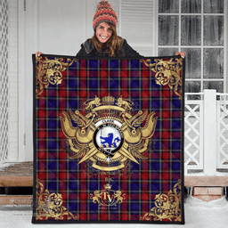 Scottish Clark (Lion) Red Clan Tartan Quilt - Military Logo Style Scottish Plaid Tartan Plaid