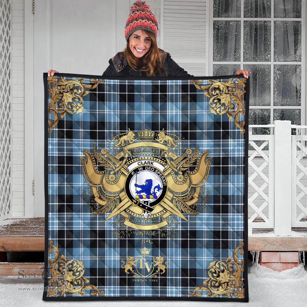 Scottish Clark (Lion) Ancient Clan Tartan Quilt - Military Logo Style Scottish Plaid Tartan Plaid