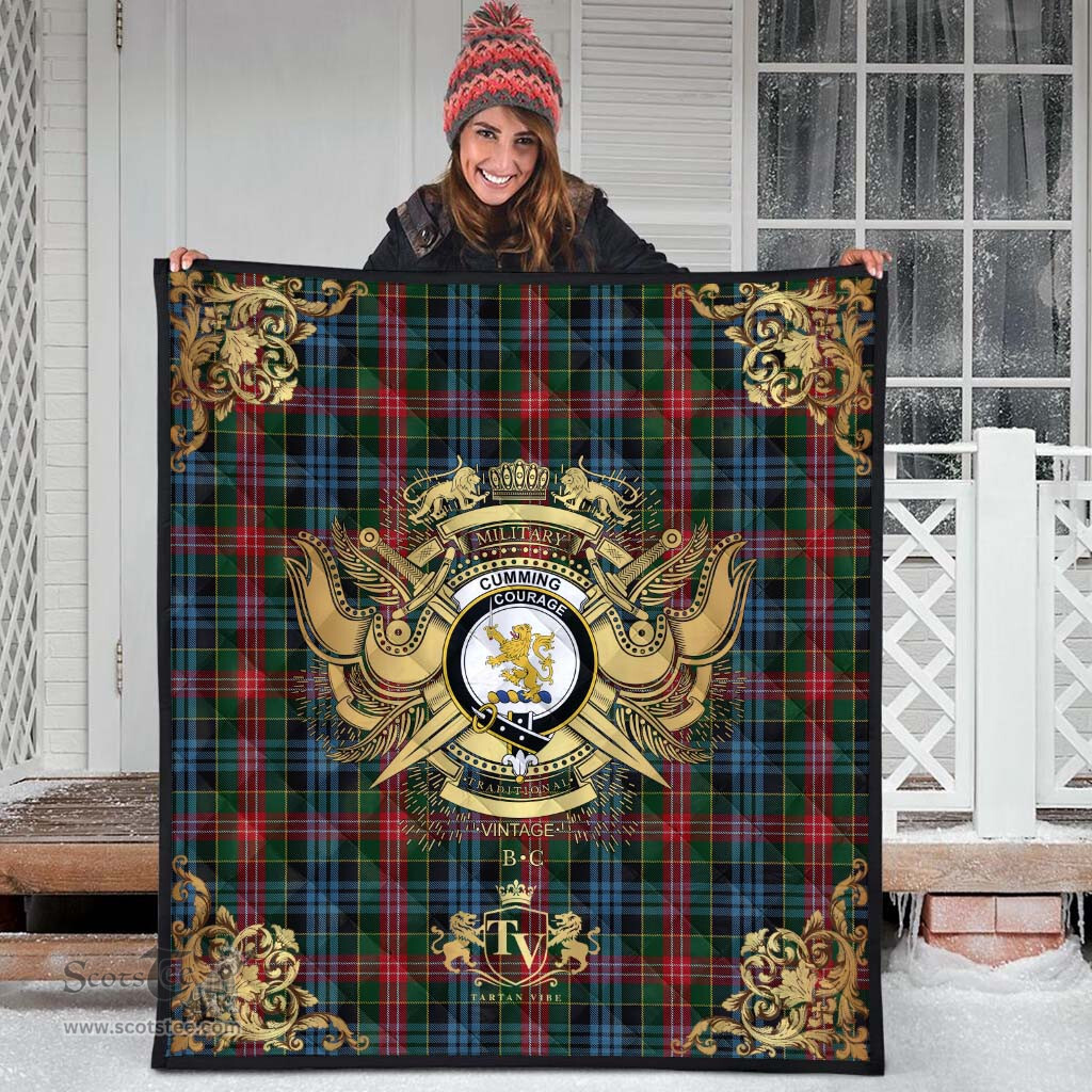 Scottish Cumming 02 Clan Tartan Quilt - Military Logo Style Scottish Plaid Tartan Plaid