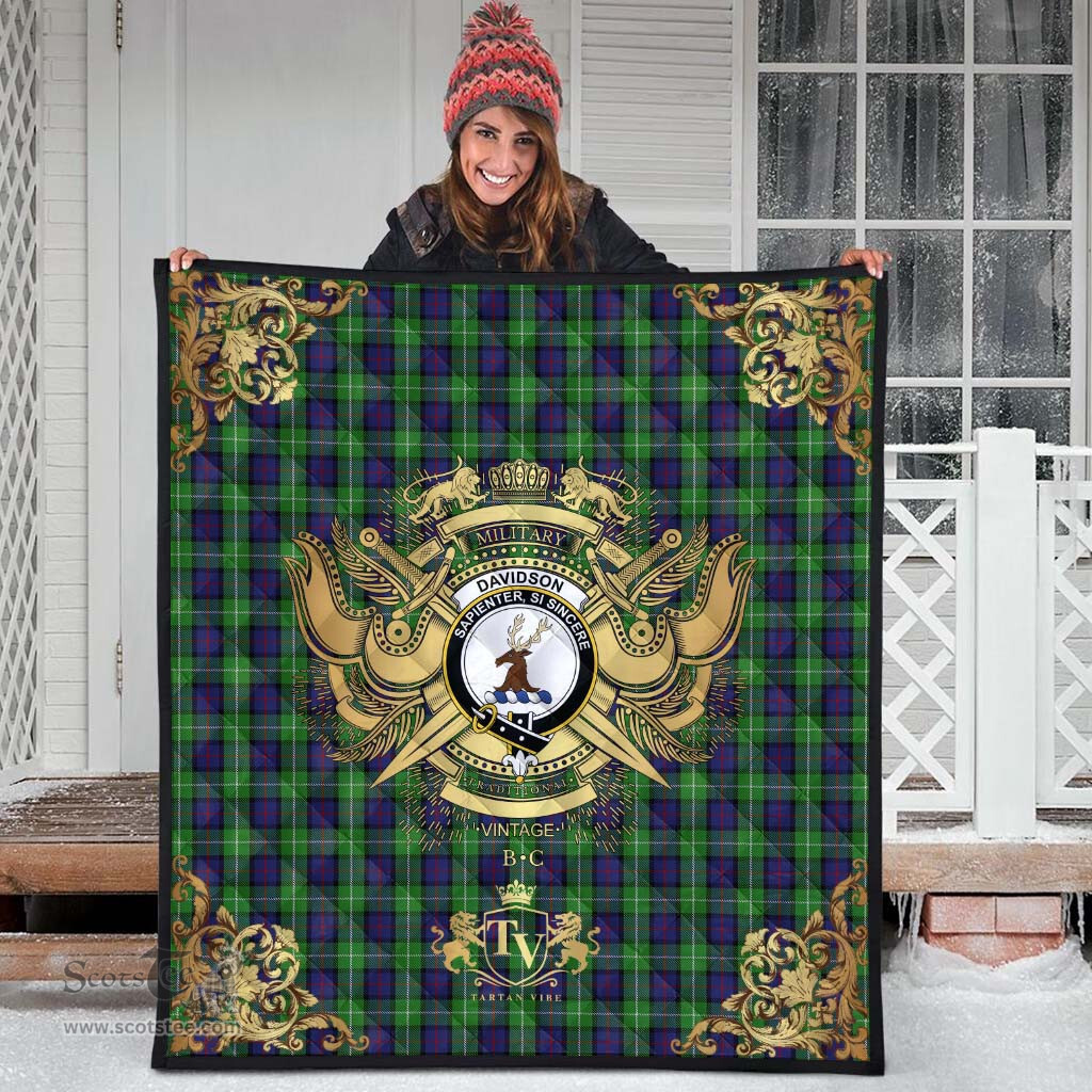 Scottish Davidson of Tulloch 02 Clan Tartan Quilt - Military Logo Style Scottish Plaid Tartan Plaid
