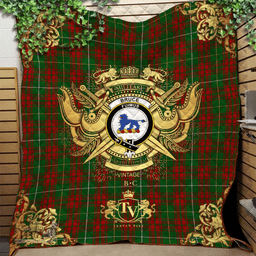 Scottish Bruce Hunting Clan Tartan Quilt - Military Logo Style Scottish Plaid Tartan Plaid