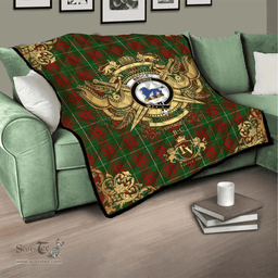 Scottish Bruce Hunting Clan Tartan Quilt - Military Logo Style Scottish Plaid Tartan Plaid
