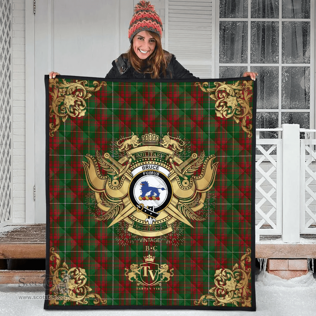 Scottish Bruce Hunting Clan Tartan Quilt - Military Logo Style Scottish Plaid Tartan Plaid