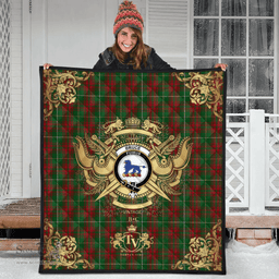 Scottish Bruce Hunting Clan Tartan Quilt - Military Logo Style Scottish Plaid Tartan Plaid