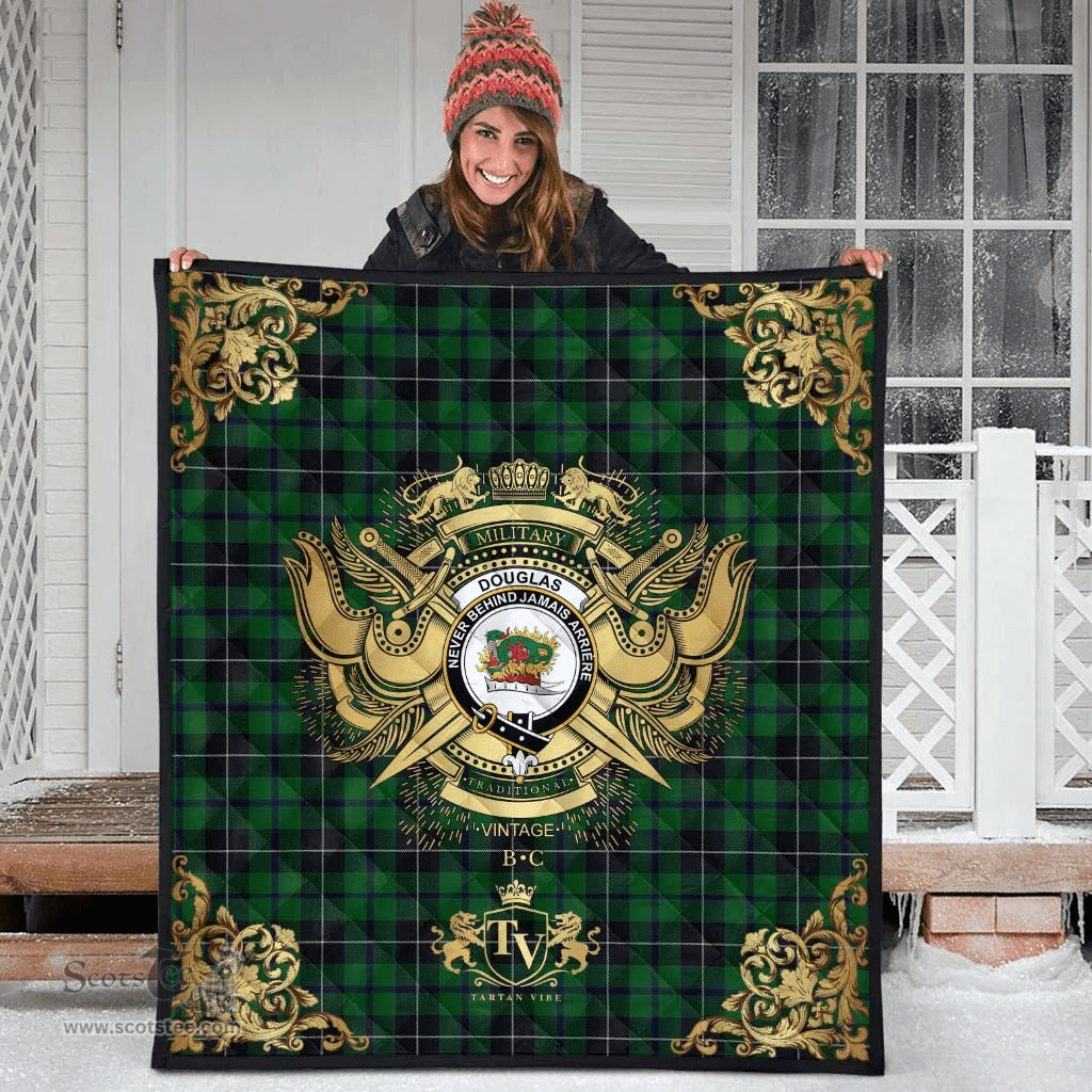 Scottish Douglas 02 Clan Tartan Quilt - Military Logo Style Scottish Plaid Tartan Plaid