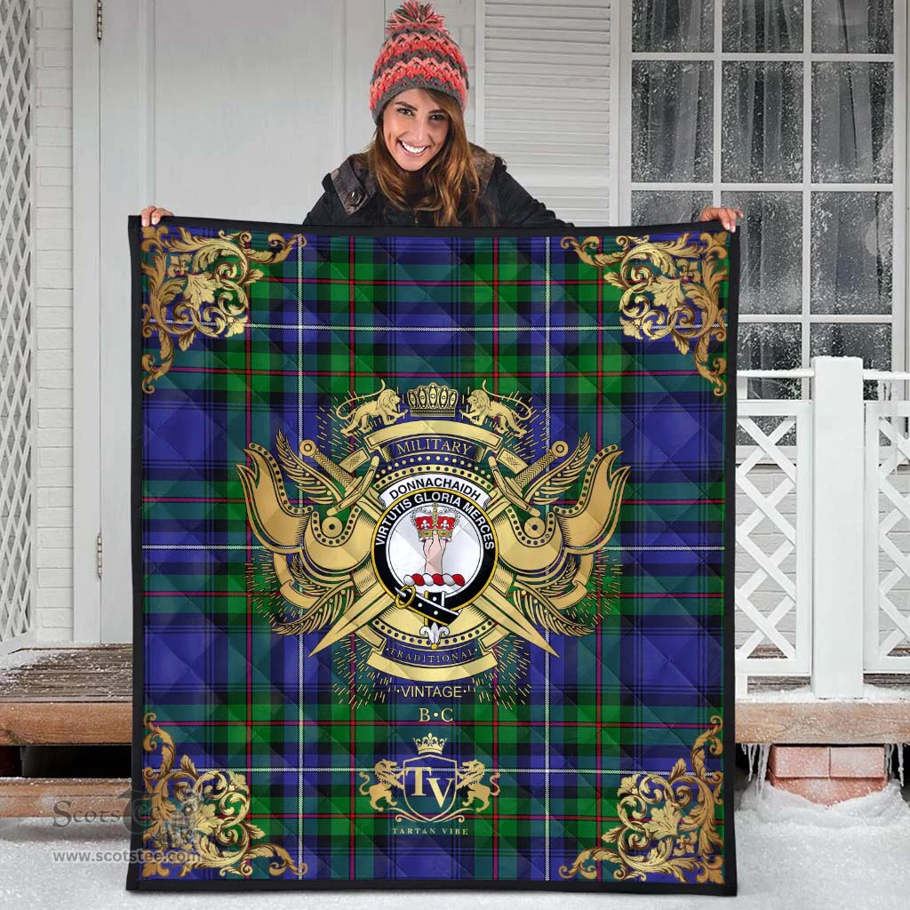 Scottish Donnachaidh Clan Tartan Quilt - Military Logo Style Scottish Plaid Tartan Plaid