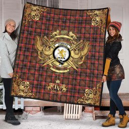 Scottish Cumming Hunting Weathered Clan Tartan Quilt - Military Logo Style Scottish Plaid Tartan Plaid