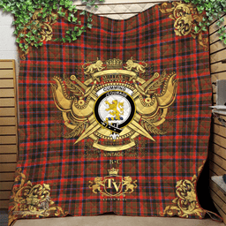 Scottish Cumming Hunting Weathered Clan Tartan Quilt - Military Logo Style Scottish Plaid Tartan Plaid
