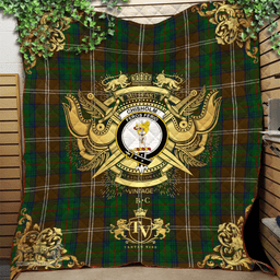 Scottish Chisholm Hunting Clan Tartan Quilt - Military Logo Style Scottish Plaid Tartan Plaid
