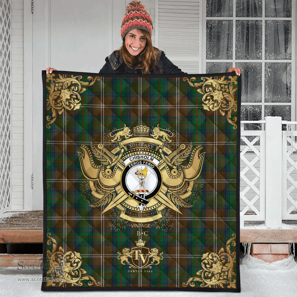 Scottish Chisholm Hunting Clan Tartan Quilt - Military Logo Style Scottish Plaid Tartan Plaid