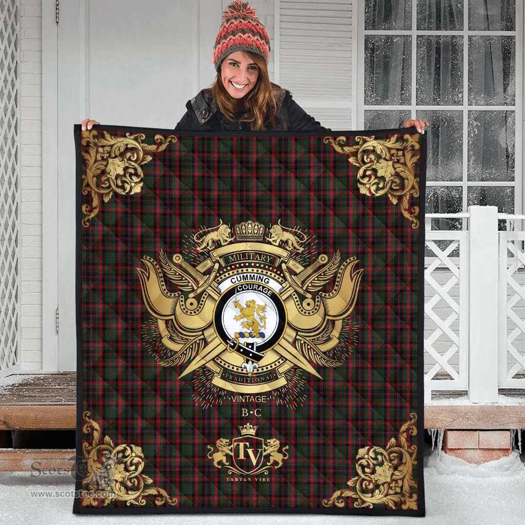Scottish Cumming Comyn Buchan Clan Tartan Quilt - Military Logo Style Scottish Plaid Tartan Plaid