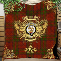 Scottish Drummond Clan Clan Tartan Quilt - Military Logo Style Scottish Plaid Tartan Plaid