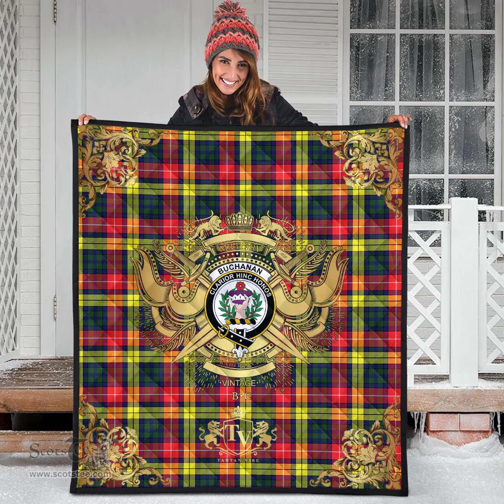 Scottish Buchanan Modern Clan Tartan Quilt - Military Logo Style Scottish Plaid Tartan Plaid