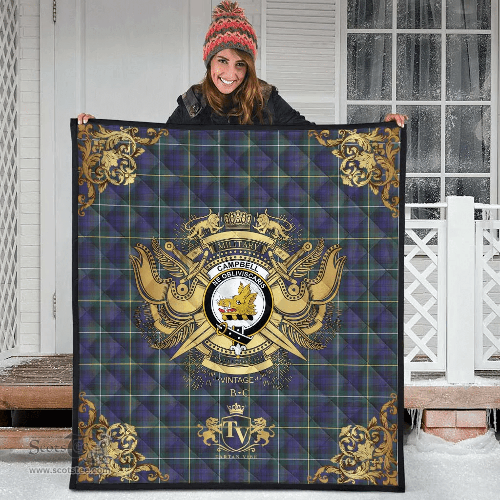 Scottish Campbell Argyll Modern Clan Tartan Quilt - Military Logo Style Scottish Plaid Tartan Plaid