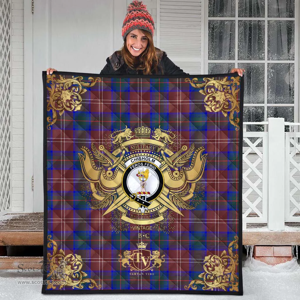 Scottish Chisholm Hunting Modern Clan Tartan Quilt - Military Logo Style Scottish Plaid Tartan Plaid