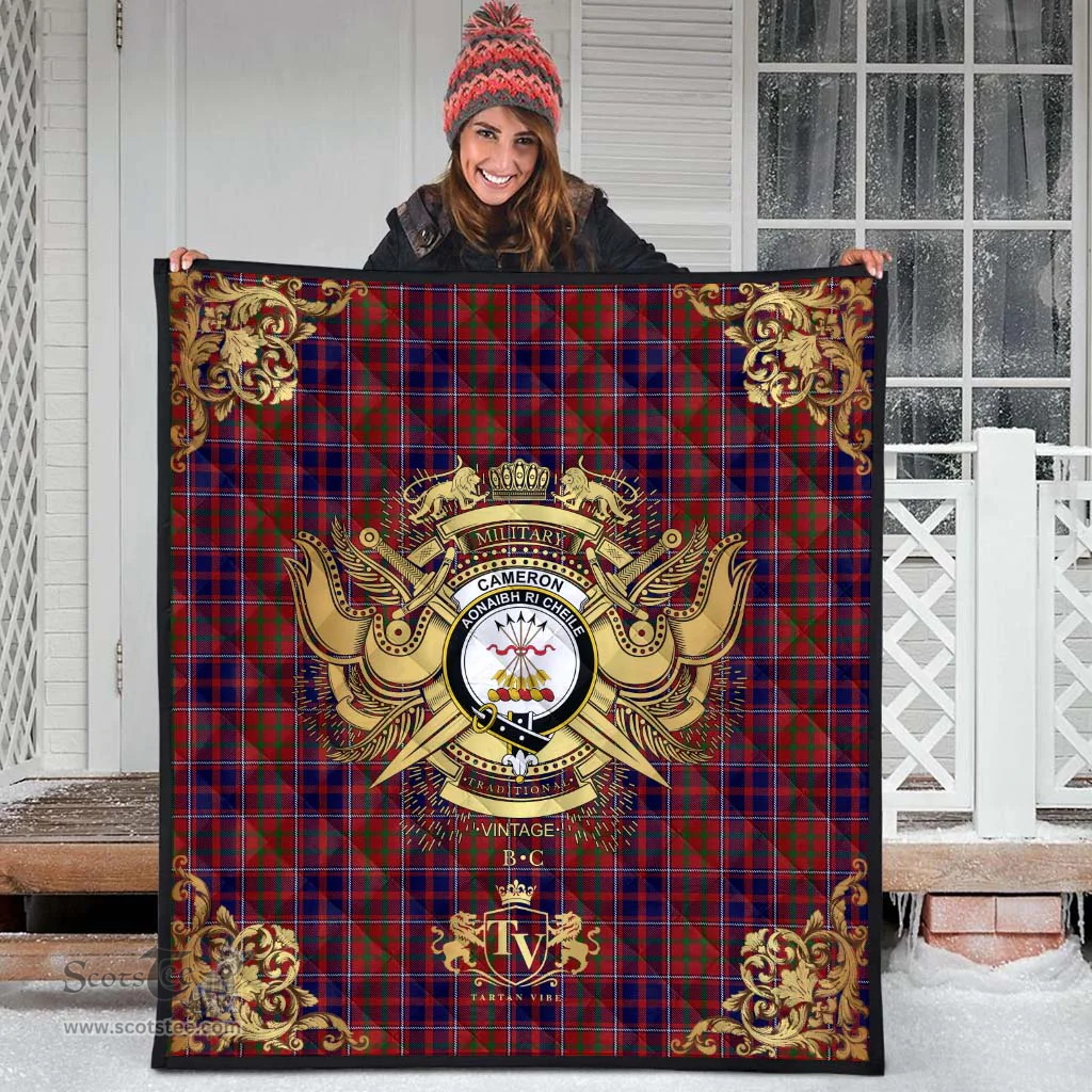 Scottish Cameron of Locheil Original Clan Tartan Quilt - Military Logo Style Scottish Plaid Tartan Plaid