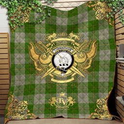 Scottish Cunningham Dress Green Dancers Clan Tartan Quilt - Military Logo Style Scottish Plaid Tartan Plaid