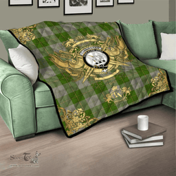 Scottish Cunningham Dress Green Dancers Clan Tartan Quilt - Military Logo Style Scottish Plaid Tartan Plaid