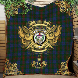 Scottish Buchanan Hunting Clan Tartan Quilt - Military Logo Style Scottish Plaid Tartan Plaid