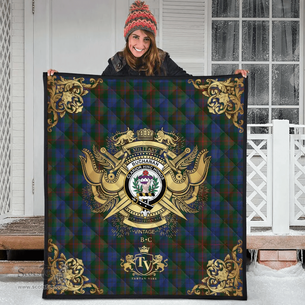 Scottish Buchanan Hunting Clan Tartan Quilt - Military Logo Style Scottish Plaid Tartan Plaid