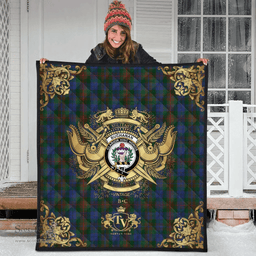 Scottish Buchanan Hunting Clan Tartan Quilt - Military Logo Style Scottish Plaid Tartan Plaid