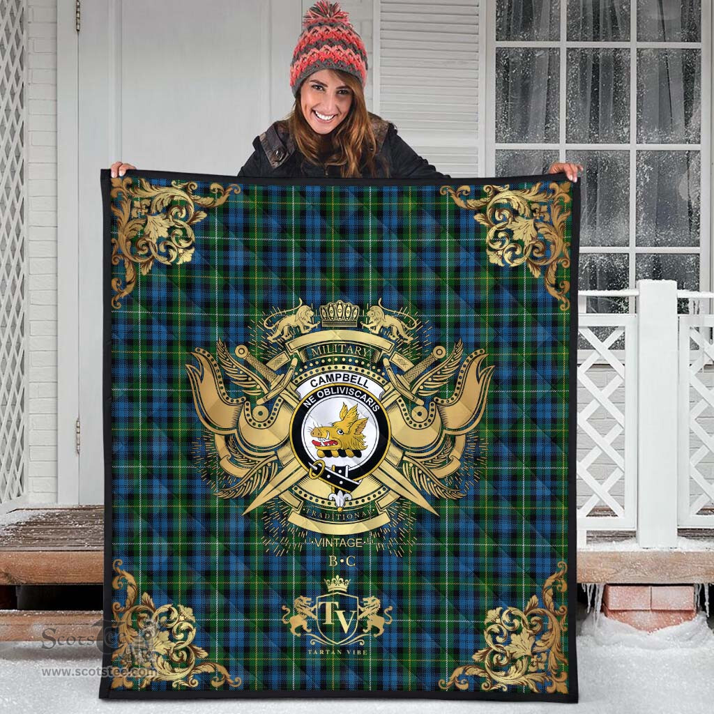 Scottish Campbell of Argyll (no guards) Clan Tartan Quilt - Military Logo Style Scottish Plaid Tartan Plaid