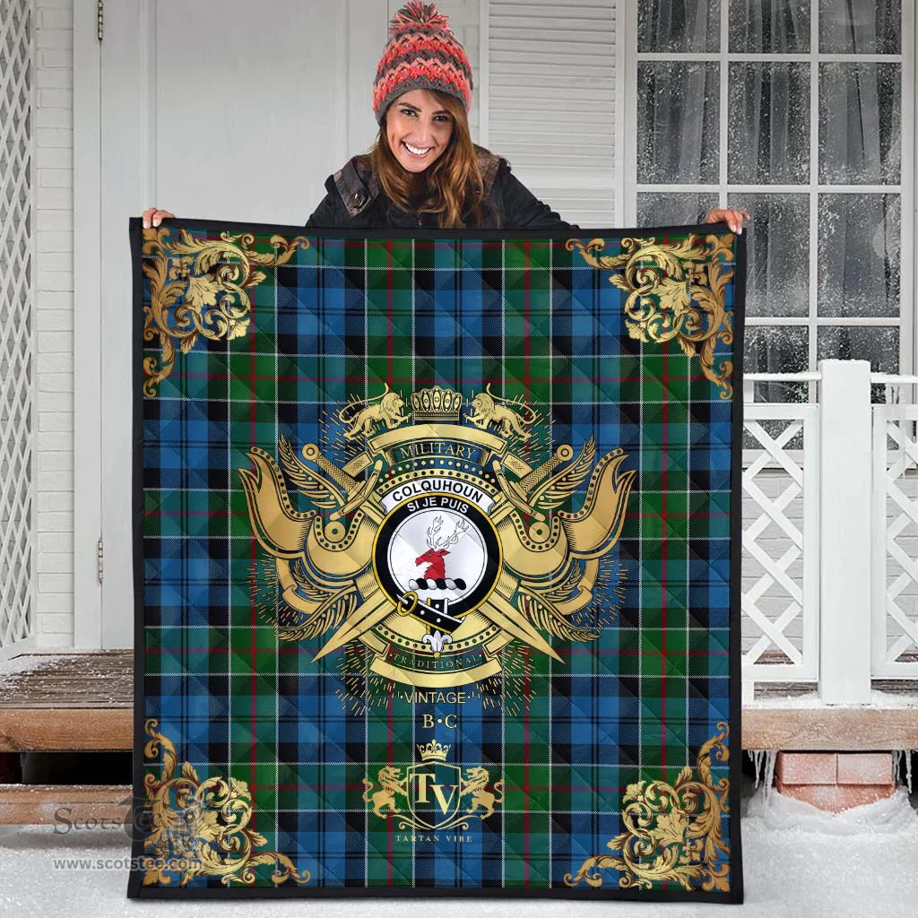 Scottish Colquhoun 02 Clan Tartan Quilt - Military Logo Style Scottish Plaid Tartan Plaid