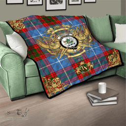 Scottish Crichton Clan Tartan Quilt - Military Logo Style Scottish Plaid Tartan Plaid