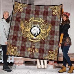 Scottish Cunningham Burgundy Dancers Clan Tartan Quilt - Military Logo Style Scottish Plaid Tartan Plaid