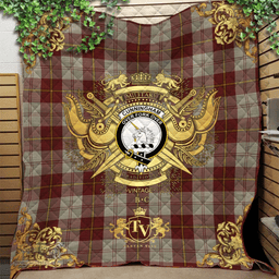 Scottish Cunningham Burgundy Dancers Clan Tartan Quilt - Military Logo Style Scottish Plaid Tartan Plaid