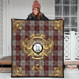 Scottish Cunningham Burgundy Dancers Clan Tartan Quilt - Military Logo Style Scottish Plaid Tartan Plaid