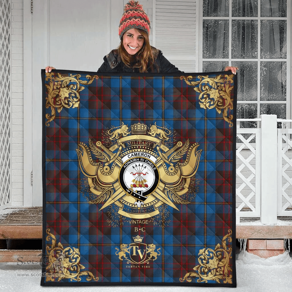 Scottish Cameron Hunting Clan Tartan Quilt - Military Logo Style Scottish Plaid Tartan Plaid