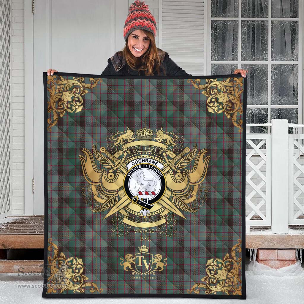 Scottish Cochrane Hunting Clan Tartan Quilt - Military Logo Style Scottish Plaid Tartan Plaid