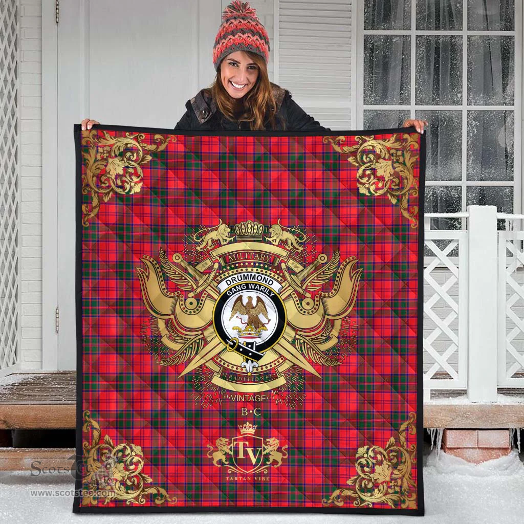 Scottish Drummond Modern Clan Tartan Quilt - Military Logo Style Scottish Plaid Tartan Plaid