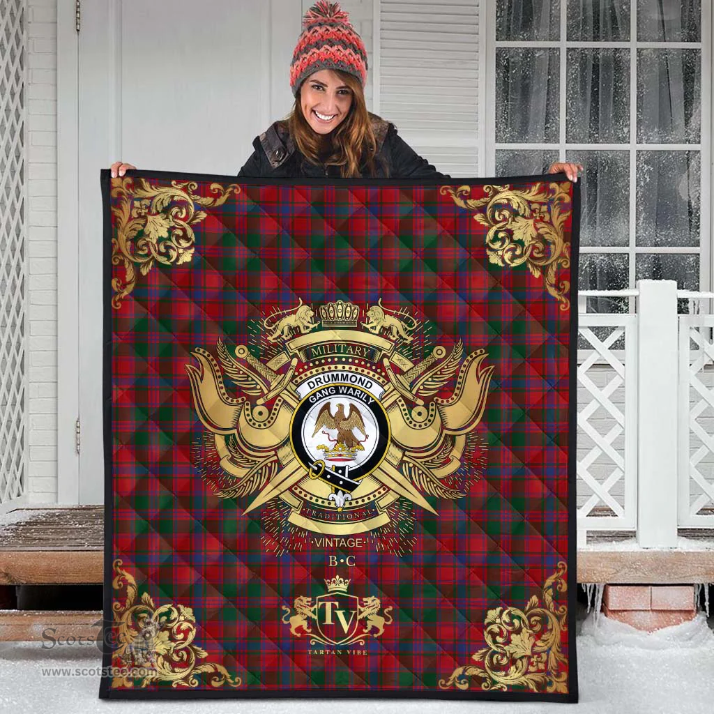 Scottish Drummond 02 Clan Tartan Quilt - Military Logo Style Scottish Plaid Tartan Plaid