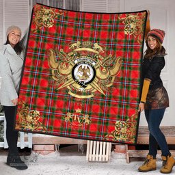 Scottish Drummond of Perth Clan Tartan Quilt - Military Logo Style Scottish Plaid Tartan Plaid