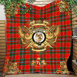 Scottish Drummond of Perth Clan Tartan Quilt - Military Logo Style Scottish Plaid Tartan Plaid