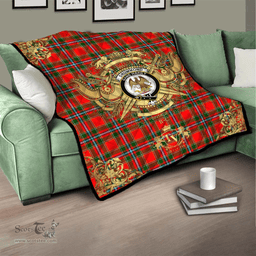 Scottish Drummond of Perth Clan Tartan Quilt - Military Logo Style Scottish Plaid Tartan Plaid