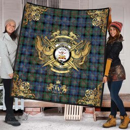 Scottish Cameron of Erracht Ancient Clan Tartan Quilt - Military Logo Style Scottish Plaid Tartan Plaid