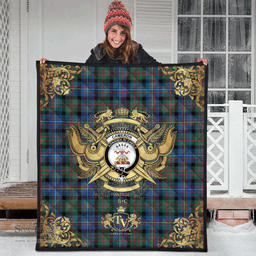Scottish Cameron of Erracht Ancient Clan Tartan Quilt - Military Logo Style Scottish Plaid Tartan Plaid