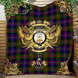 Scottish Cameron of Erracht Modern Clan Tartan Quilt - Military Logo Style Scottish Plaid Tartan Plaid