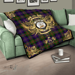 Scottish Cameron of Erracht Modern Clan Tartan Quilt - Military Logo Style Scottish Plaid Tartan Plaid