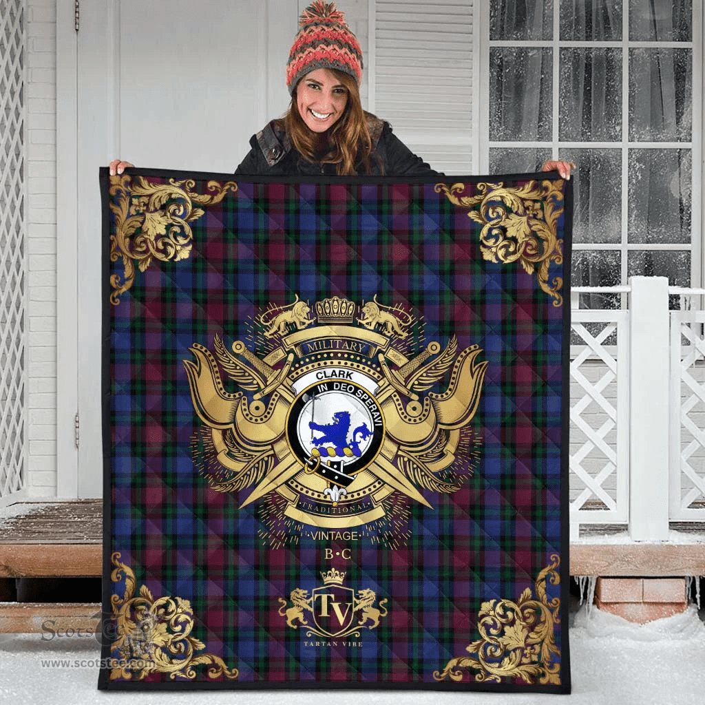 Scottish Clark (Lion) 01 Clan Tartan Quilt - Military Logo Style Scottish Plaid Tartan Plaid